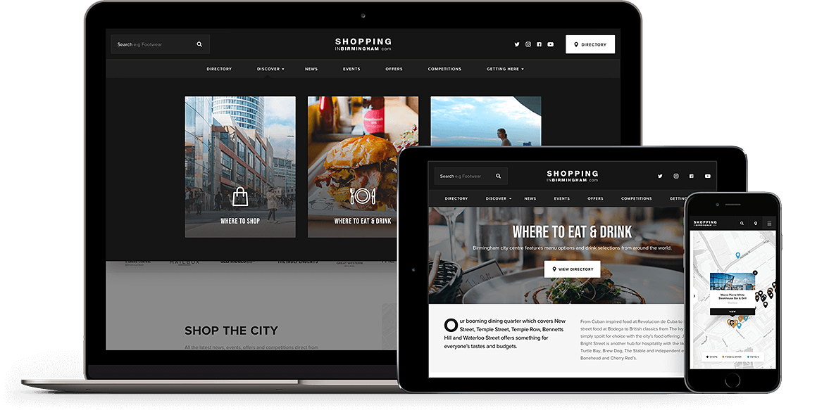 Shopping In Birmingham - Website mockup